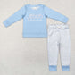 Baby Boy Long Sleeves Blue Jesus Print Shirt Checkered Pants Set