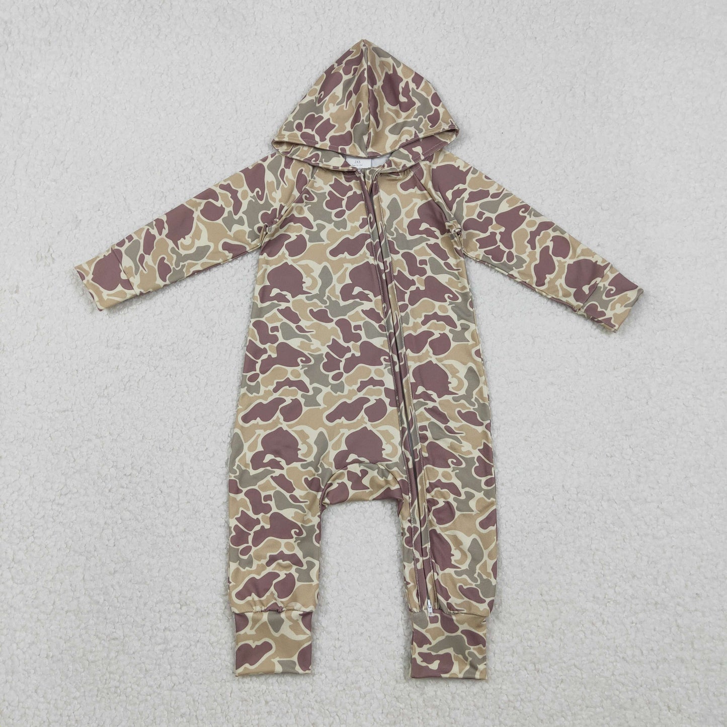 Baby Boys Long Sleeves Zipper Hoodie Southern Green Camo Romper RTS