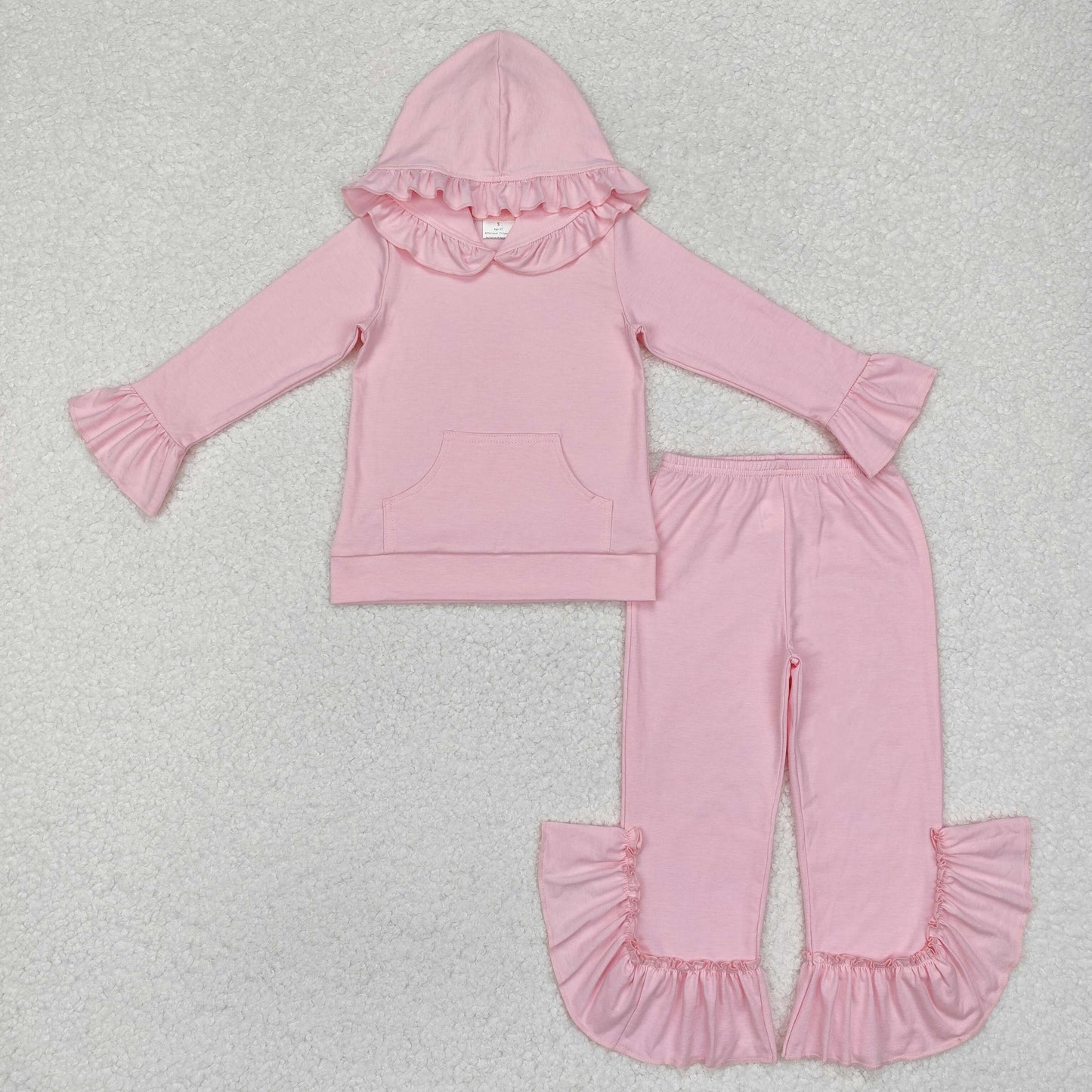 Baby Girl Hoodie Shirt Cotton Ruffle Pants Clothes Pink Set