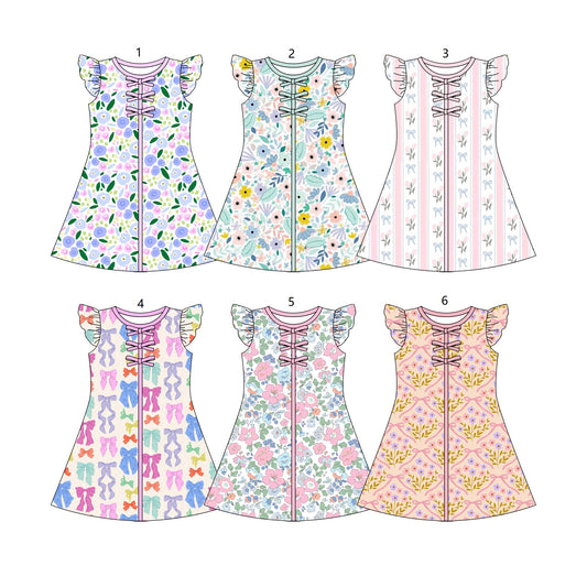 ( Moq 5 Each Style ) Sibling Baby Girls Kids Short Sleeves Flower Summer Knee Length Dresses
