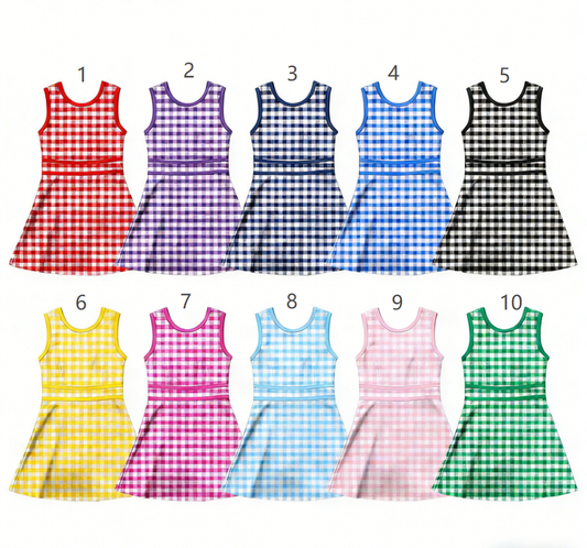 ( Moq 5 Each Style ) Sibling Baby Girls Kids Sleeveless Plaid Shorts Knee Length Dresses