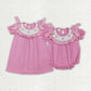 Sibling Baby Girls Short Sleeves Embroidery Smocked Floral Crosses Easter Pink Romper Dress RTS
