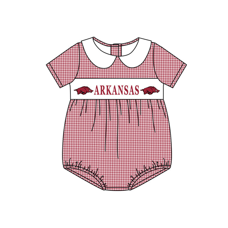 Baby Boy Team Dark Red Checkered Short Sleeves Romper