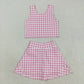 Baby Girl Sleeveless Pink Plaid Tops Shorts Skirt Skort Yoga Active Wear Clothes Set RTS