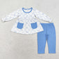 Baby Girl Kids Toddler Long Sleeves Bows Pocket Tunic Blue Pants Outfit