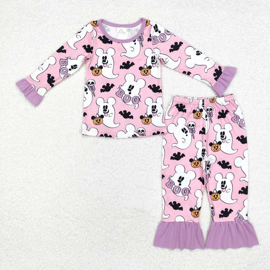 Baby Girl Long Sleeves Halloween Ghost Shirt Pants Pajamas Pink Set