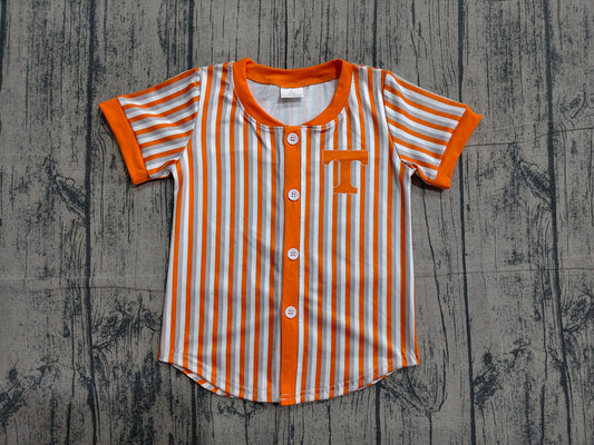 ( No moq ) Preorder Baby Boy Kids Short Sleeves Orange Grey Stripes Shirt Team Tops