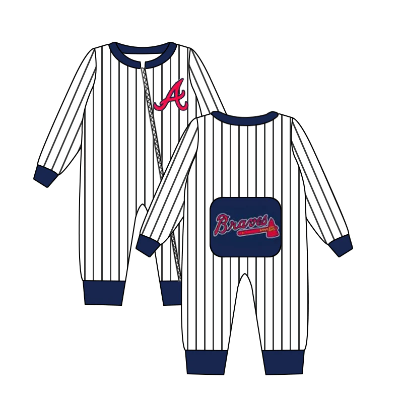 Baby Boy Team Striped Long Sleeves Zipper Romper