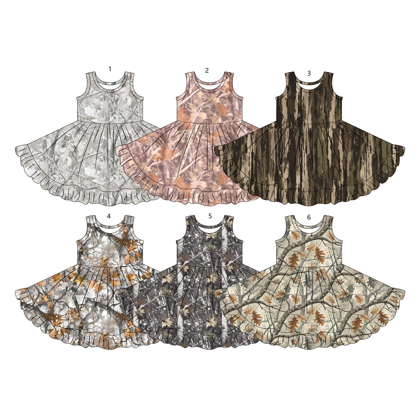 ( Moq 5 Each Style ) Sibling Baby Girls Kids Sleeveless Camo Print Knee Length Dresses