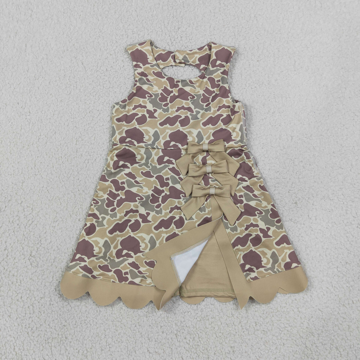 Baby Girls Kids Sleeveless Camo Bows Shorts Scallop Dress Yoga Active Clothes RTS