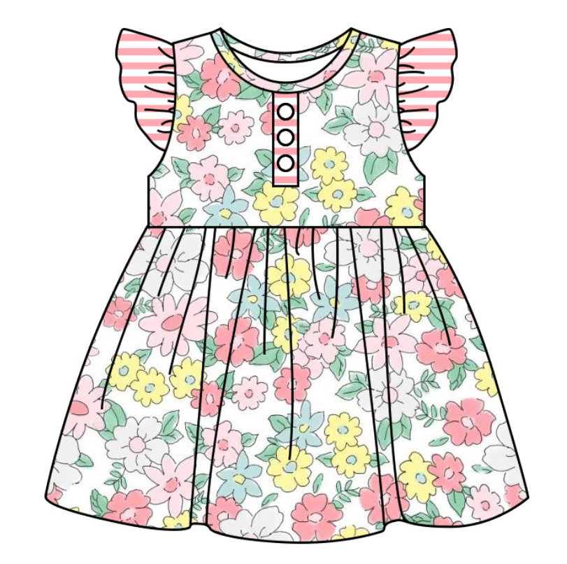 Baby Girl Flower Sibling Romper Dress Clothes Set ( Moq 5 Each Design )