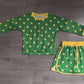 ( No moq ) Preorder Baby Girls Kids Long Sleeves Dots Shirt Skirt Shorts Green Set Clothes