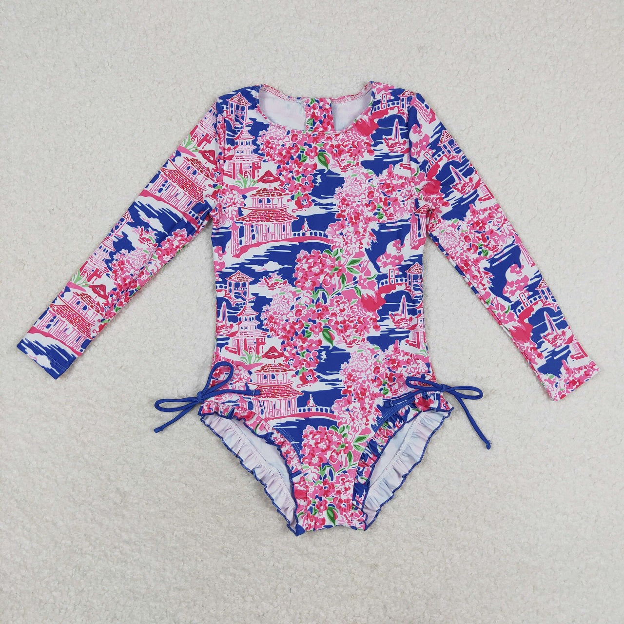 Baby Girl Long Sleeves Flower One Piece Swimsuit