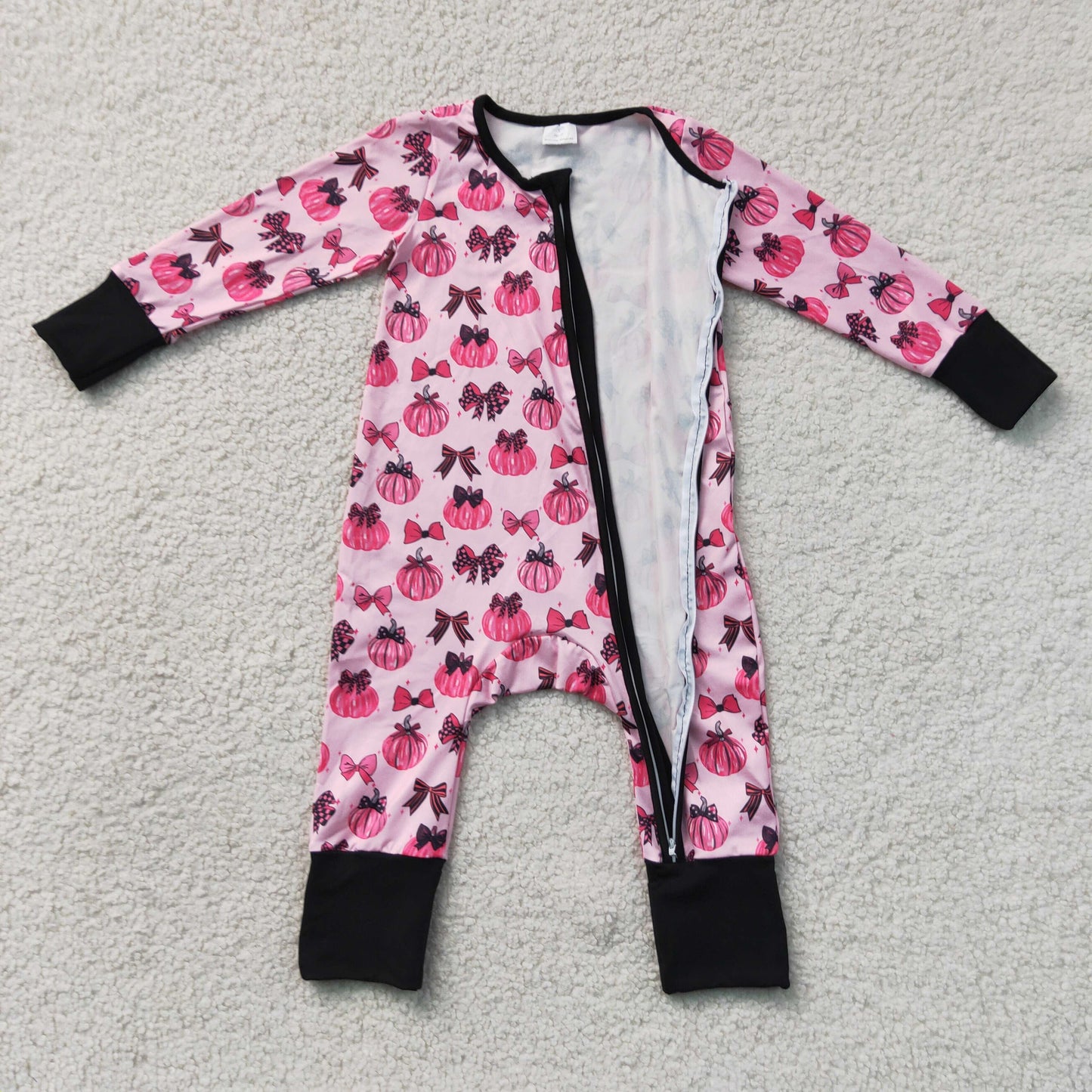 Baby Girls Infant Pumpkins Bows Zipper Footie Sleeper Romper Fall Clothes RTS
