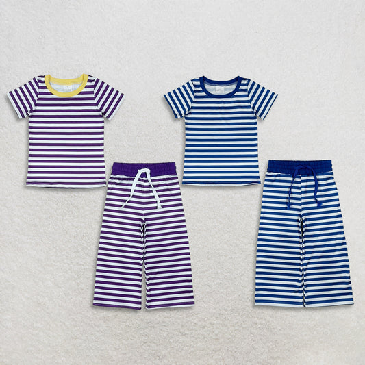 Sibling Baby Girls Kids Short Sleeves Stripes Shirts Pants Pajamas Sets Clothes RTS