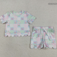 Baby Girls Kids Short Sleeves Flower Plaid Shirt Scallop Shorts Clothes Set RTS