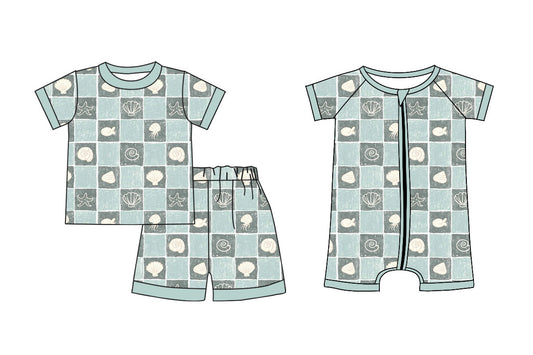 ( Moq 5 Each Style ) Sibling Baby Boys Kids Green Plaid Zipper Romper Set Summer Clothes