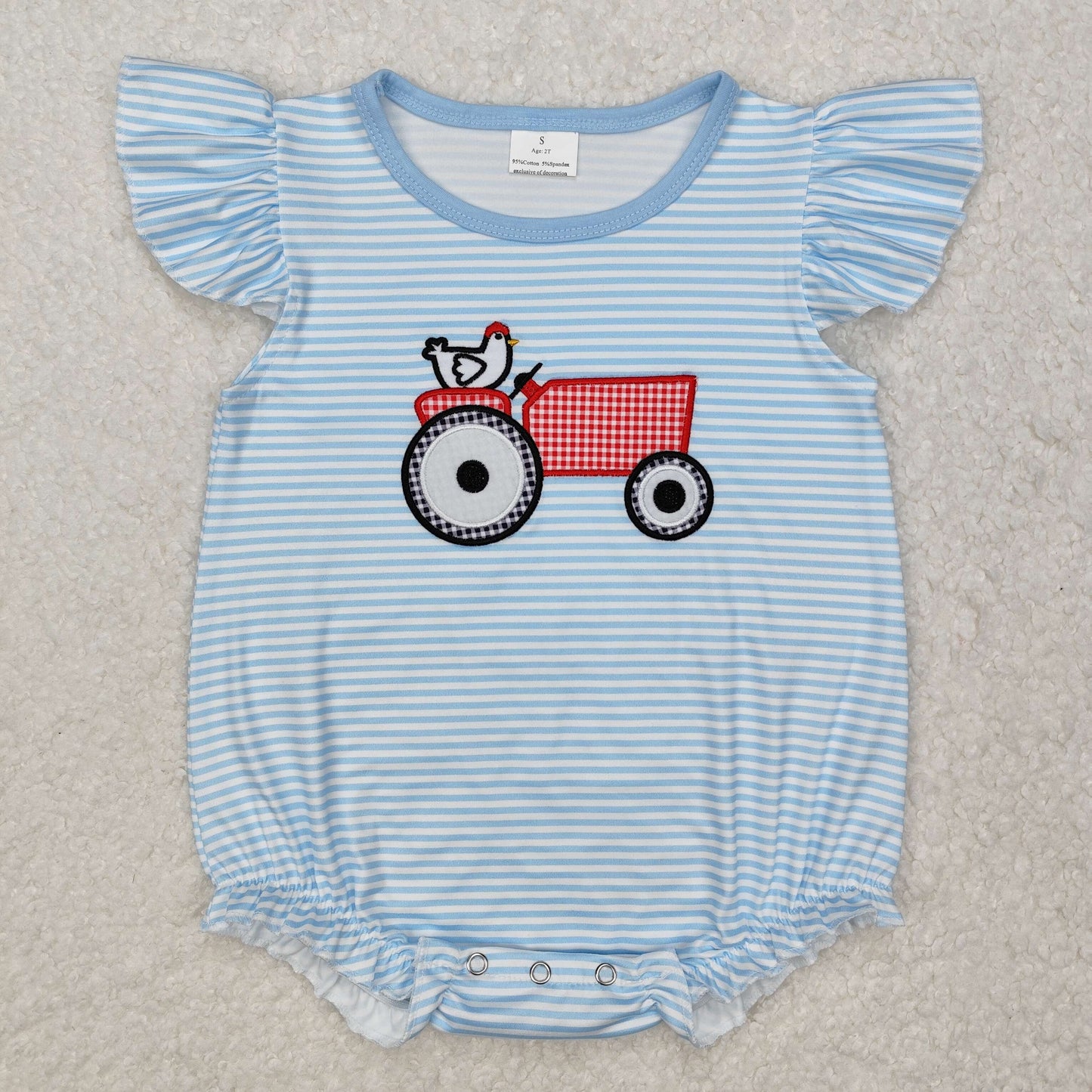 RTS Baby Boy Infant Short Sleeves Embroidery Farm Chicken Buttons Romper