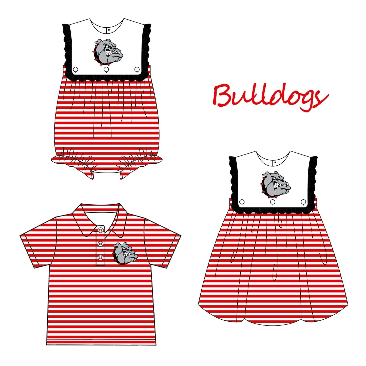 Baby Boy Girl Dogs Team Football Red Stripes Sibling Romper Dress Clothes ( Moq 5 )