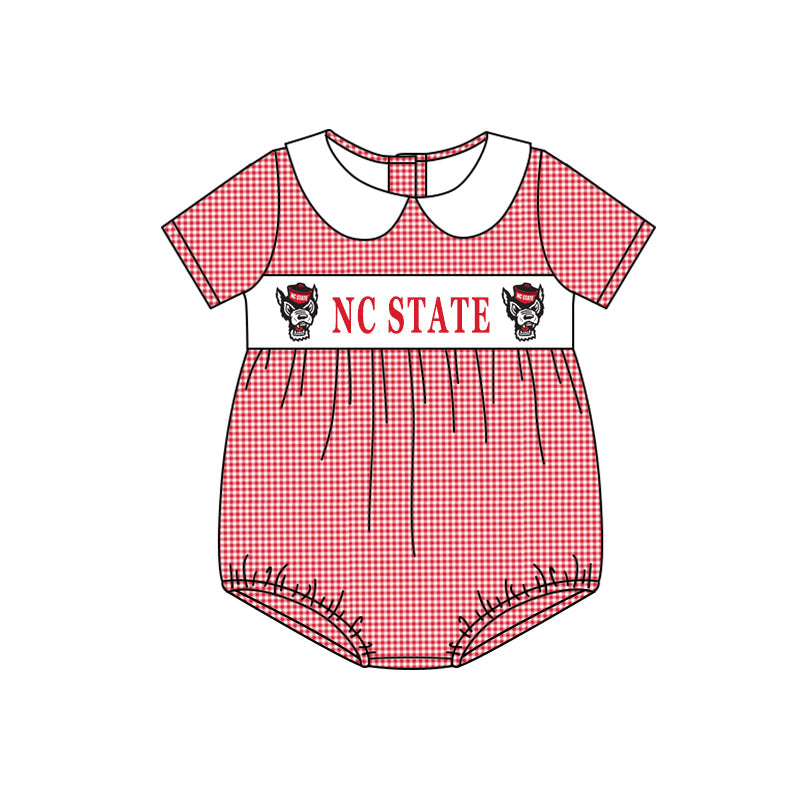 Baby Boy Team Red Checkered Short Sleeves Romper