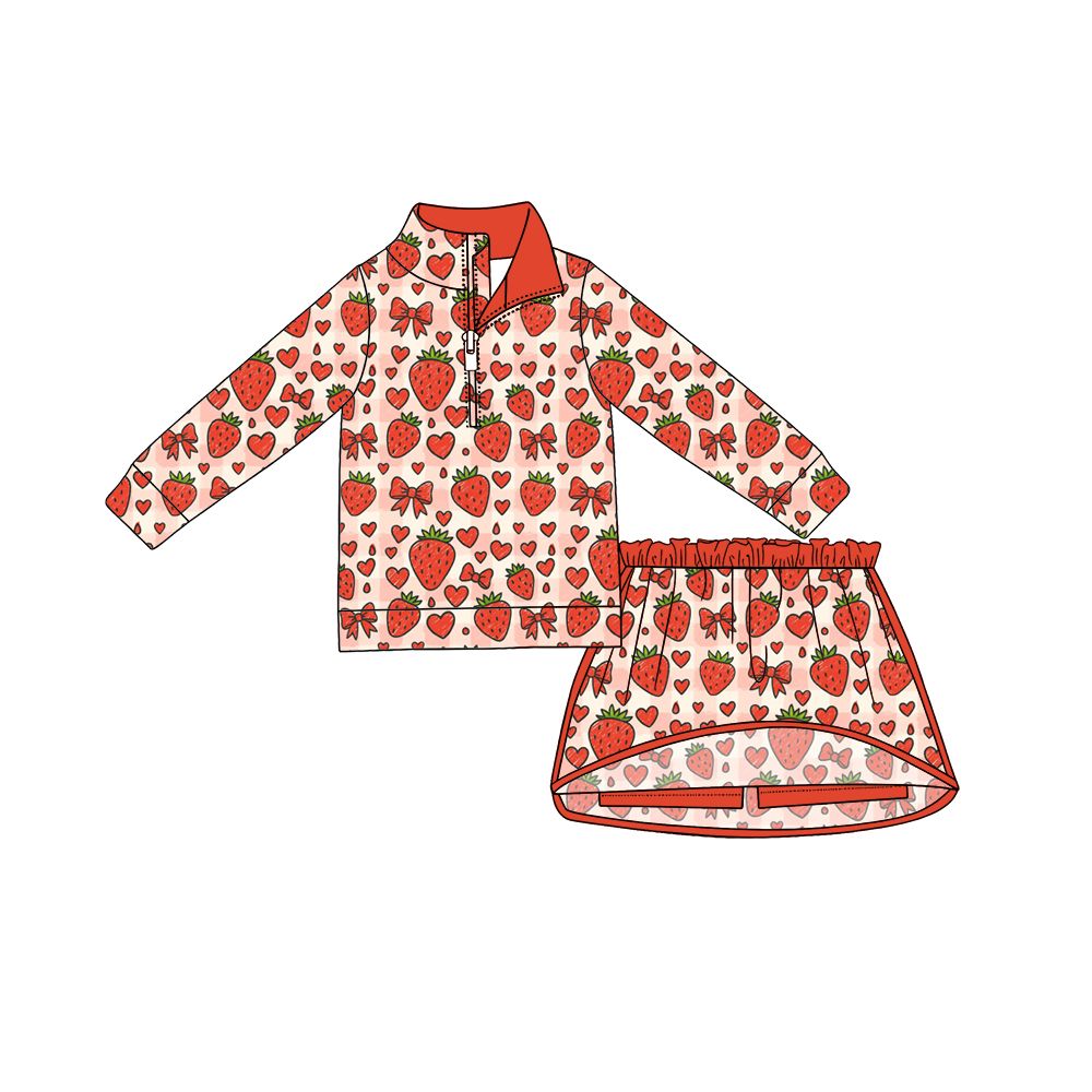 ( Moq 5 ) Preorder Baby Girls Kids Strawberry Bows Hearts Shirt Skirt Shorts Valentine Set Clothes