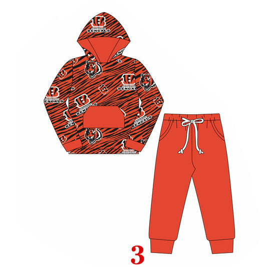 Baby Boy Kids Long Sleeves Team Hoodie Shirt Orange Cotton Pants Set