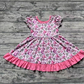 Baby Girl Short Sleeves Western Boots Cactus Hearts Flower Pink Knee Length Dress