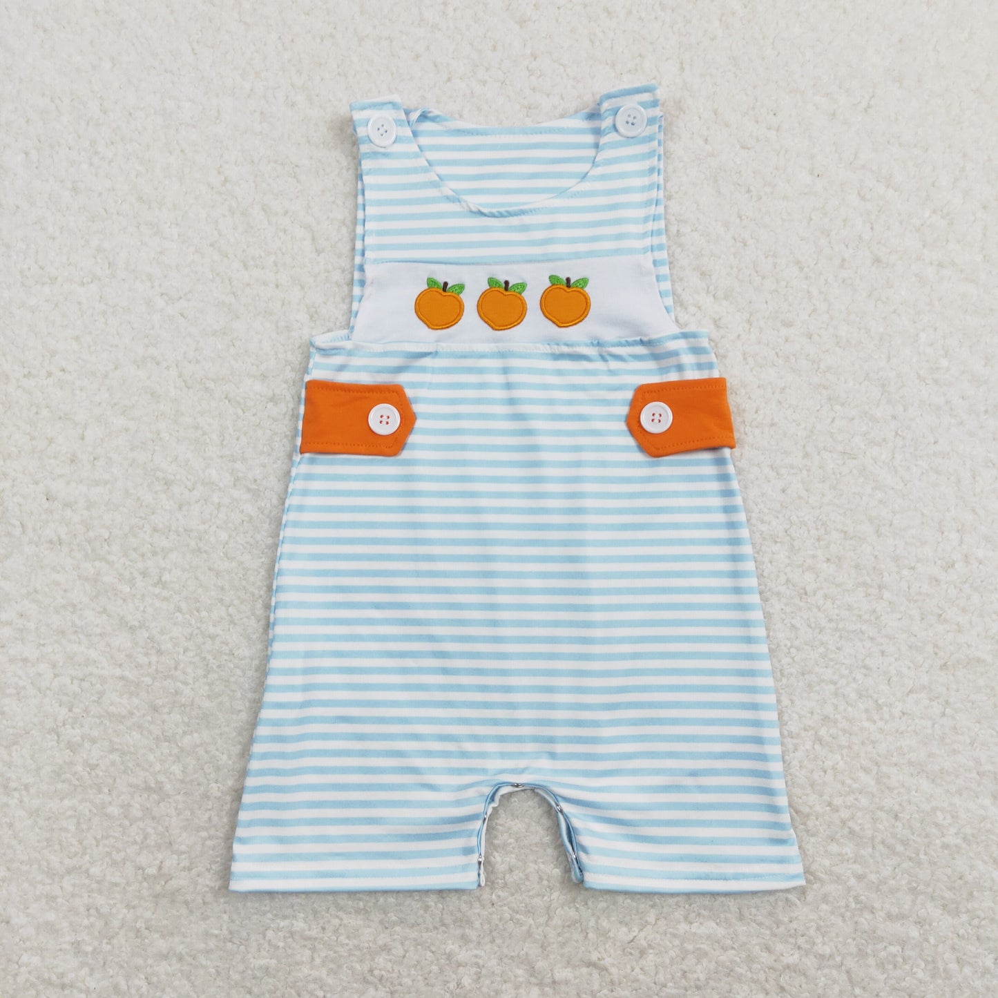 SR0738 Baby Boy Embroidery Peach Stripes One Piece Romper