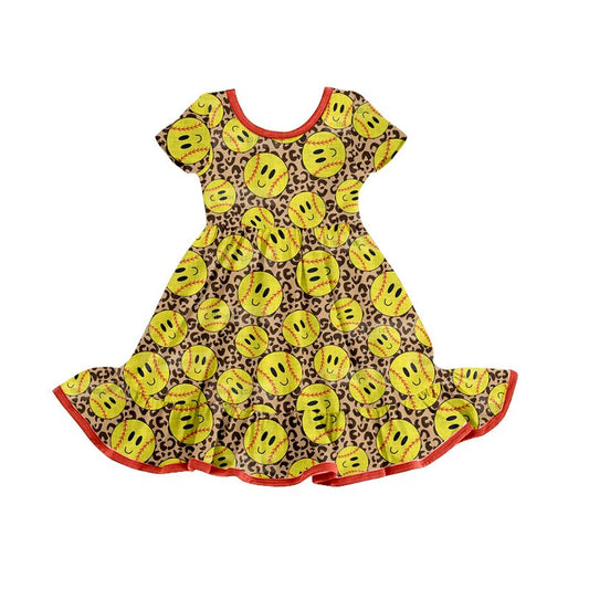 Moq 3 Pre-order GSD0773 Baby Girl Softball Leopard Dress