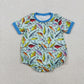 Baby Boys Kids Short Sleeves Fishing Green Bubble Romper RTS