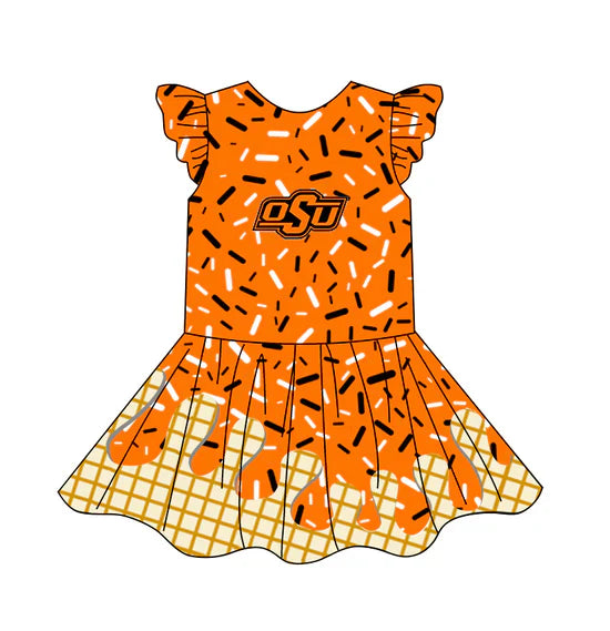 ( Moq 5 ) Baby Girl Team Short Sleeves OSU Knee Length Dress