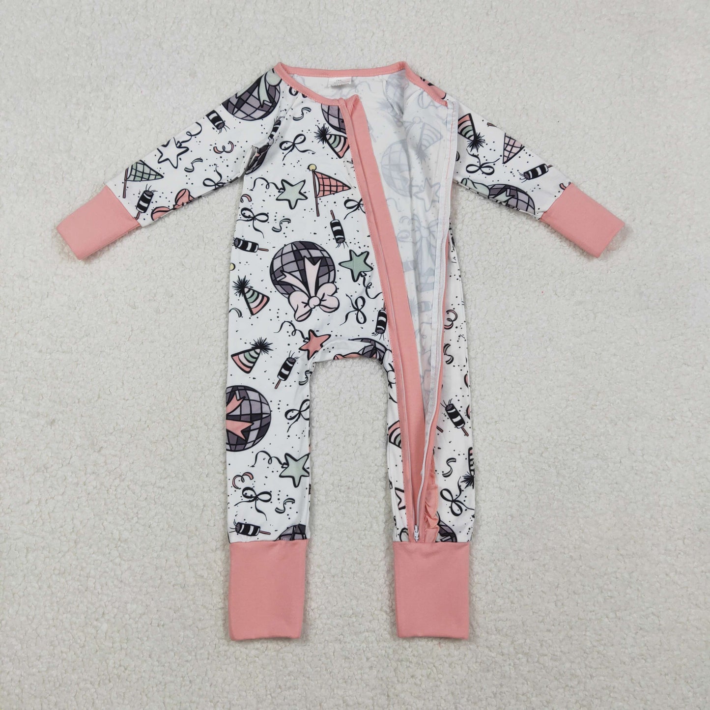 Baby Girl Long Sleeves Happy New Year Bows Ruffle Zipper Romper RTS