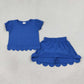 Baby Girls Kids Short Sleeves Shirt Scallop Skirt Shorts Set Blue Clothes RTS
