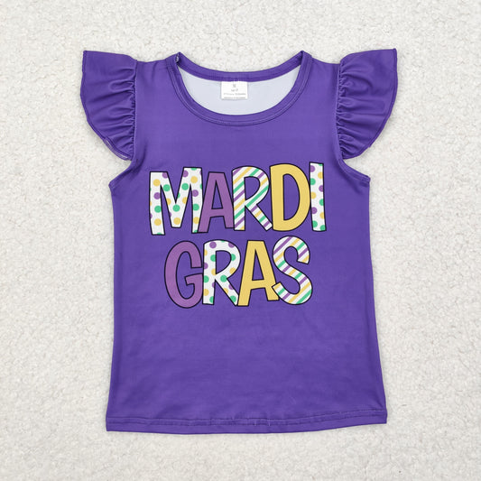 Baby Girl Short Sleeves Mardi Gras Purple Shirt Tops