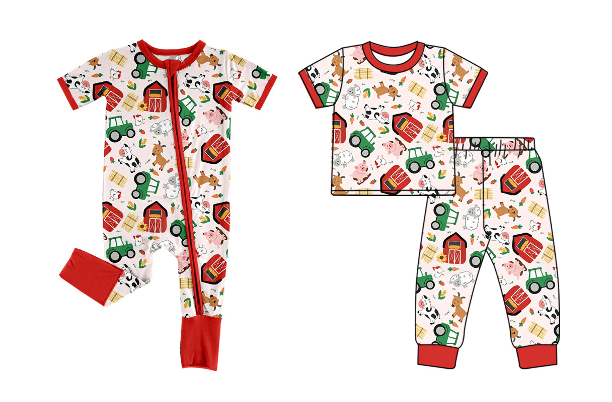 ( Moq 5 Each Style ) Sibling Baby Boys Kids Short Sleeves Farm Animals Romper Set Clothes