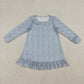 Baby Girls Toddler Long Sleeves Blue Floral Ruffle Knee Length Dress RTS