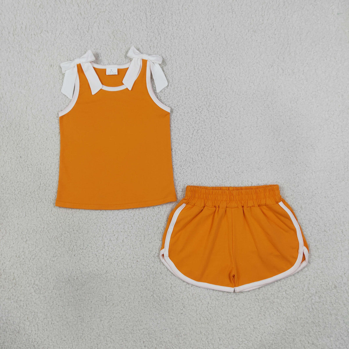 Baby Girls Kids Sleeveless Bows Shirt Shorts Orange Set Summer Clothes RTS