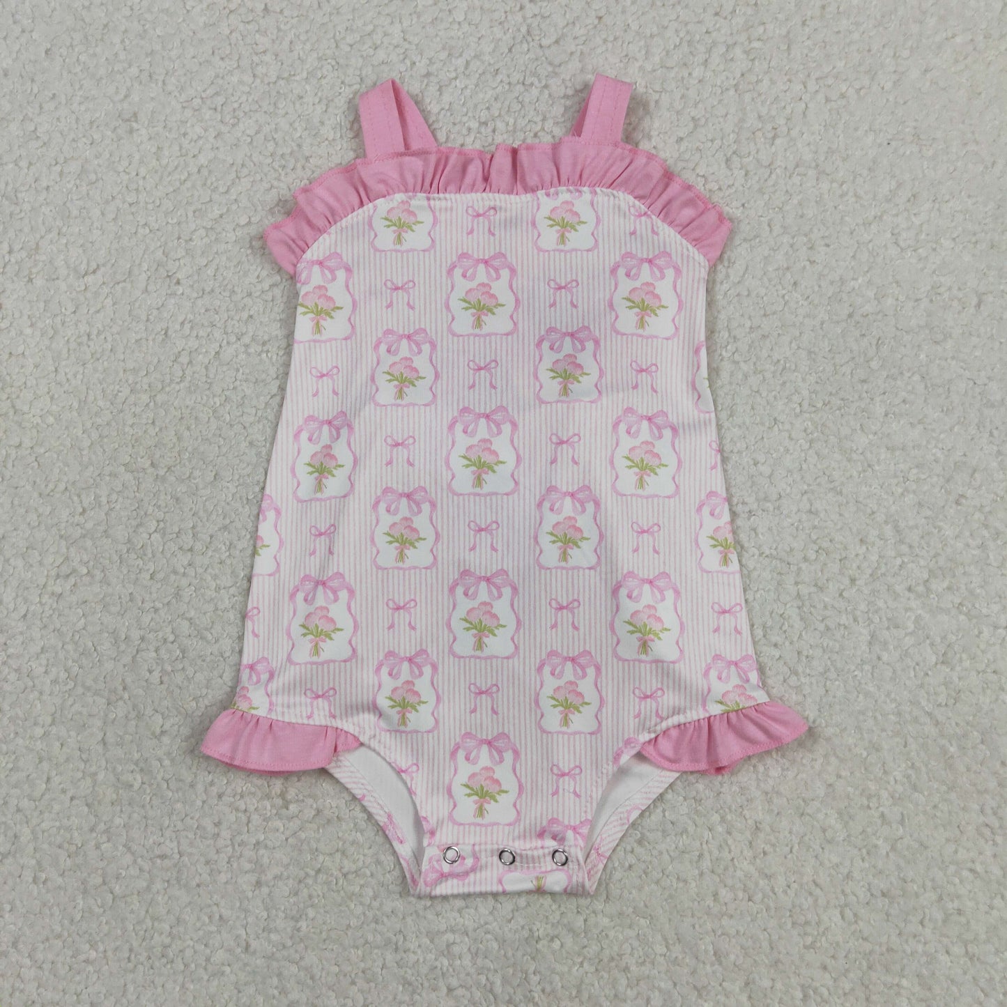 Baby Girls Kids Sleeveless Pink Bows Flower Summer Romper RTS