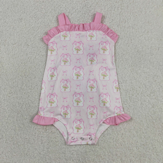 Baby Girls Kids Sleeveless Pink Bows Flower Summer Romper RTS