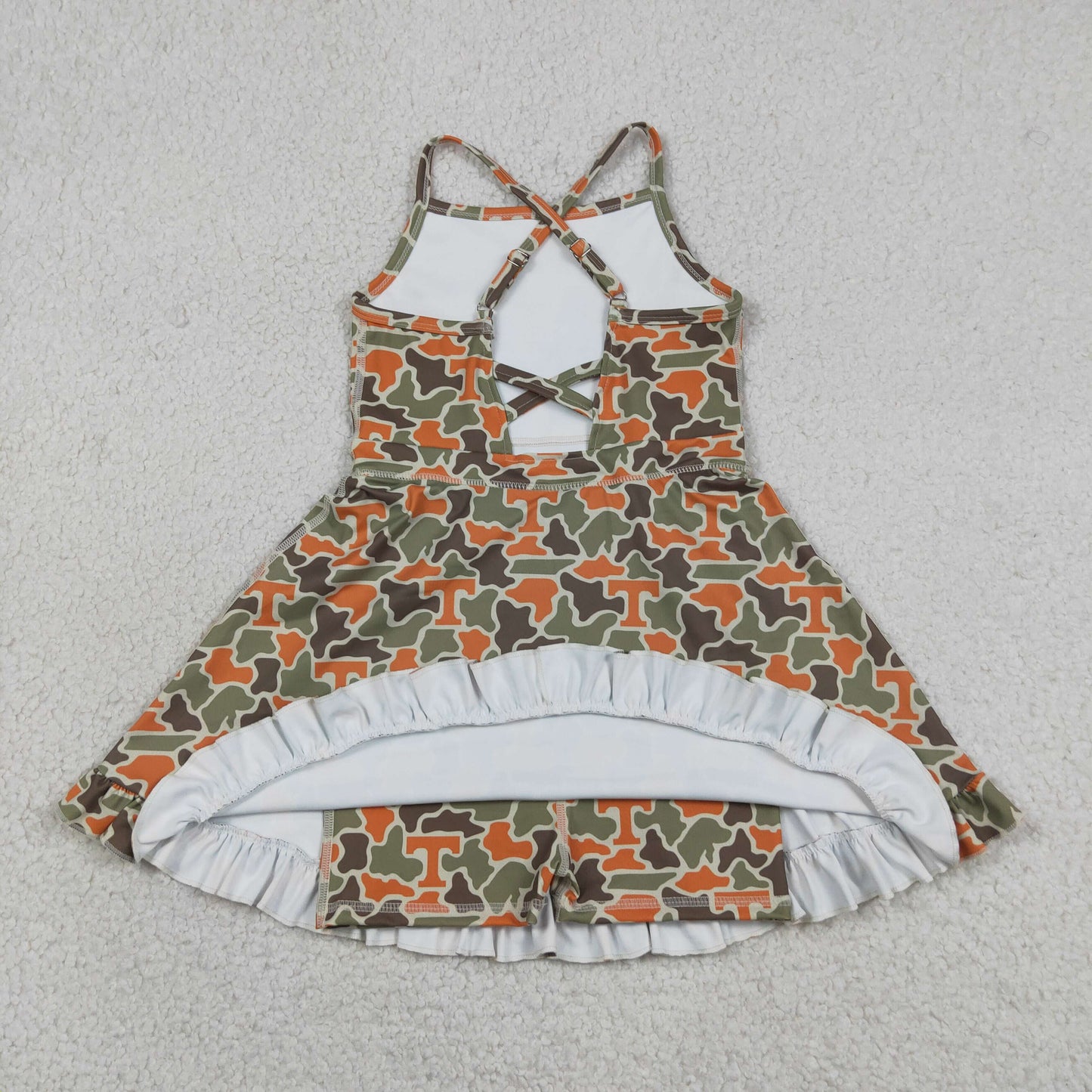 Baby Girls Kids Straps T Camo Print Team Yoga Ruffle Knee Length Dress RTS