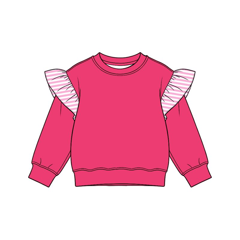 ( Moq 5 ) Preorder Baby Girls Toddler Stripes Ruffle Long Sleeves Hot Pink Shirt Tops Clothes