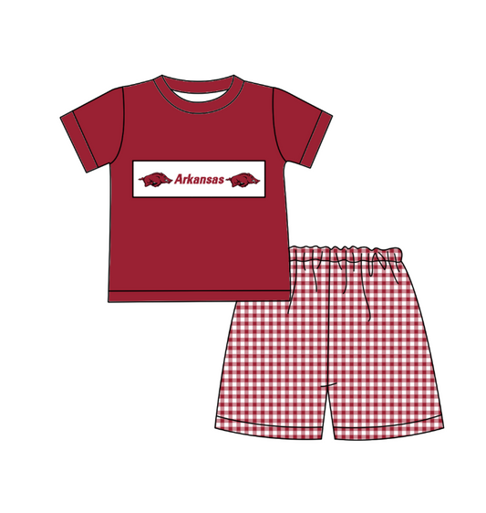 Moq 5 Baby Girl Short Sleeves Red Pig Shirt Plaid Shorts Team Set