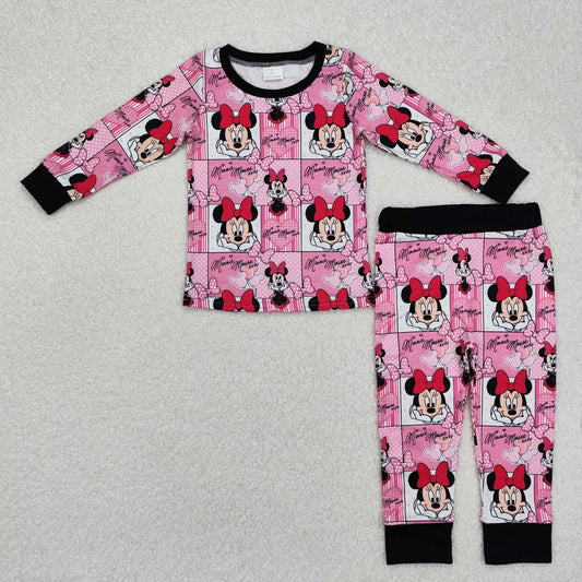 Baby Girl Long Sleeves Mouse Checkered Shirt Pants Pajamas Clothes Pink Set