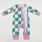 Baby Girl Infant Long Sleeves Pink Green Christmas Zipper Bamboo Romper