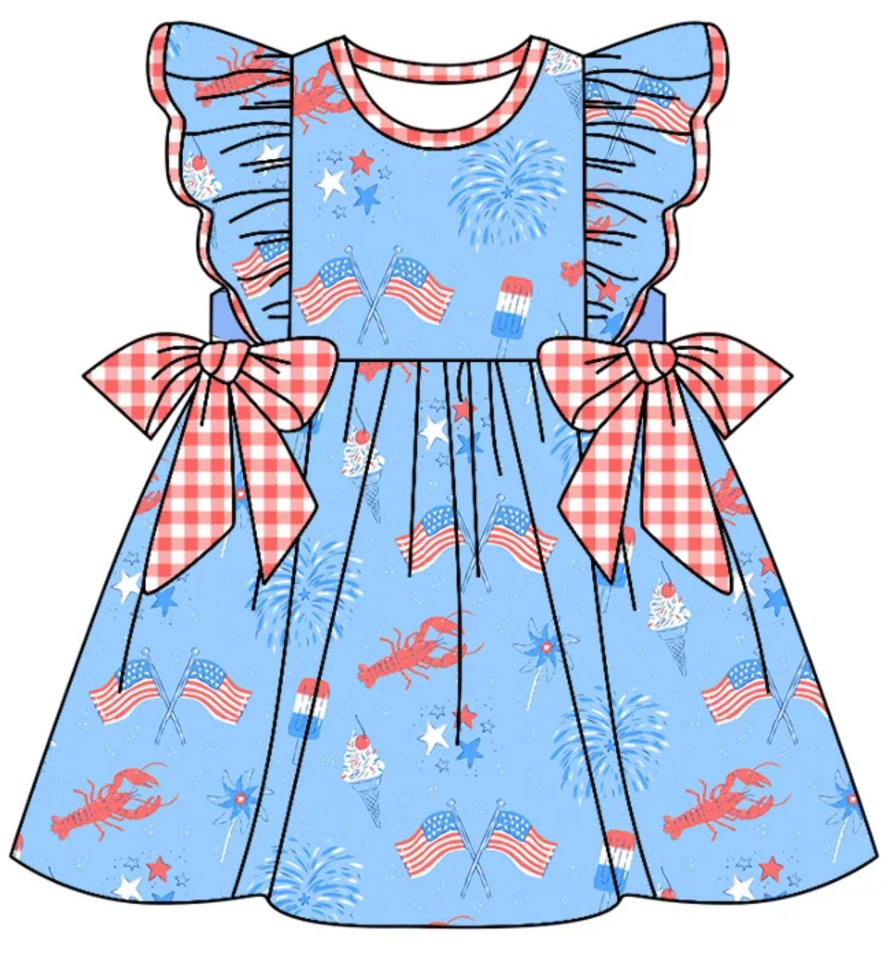 Baby Boy Girl July 4th Flags Crawfish Sibling Dress Romper Clothes Set ( Moq 5 Each style ) 11.27