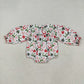 Baby Girl Long Sleeves Embroidery Merry Christmas Bows Bubble Smocked Romper RTS
