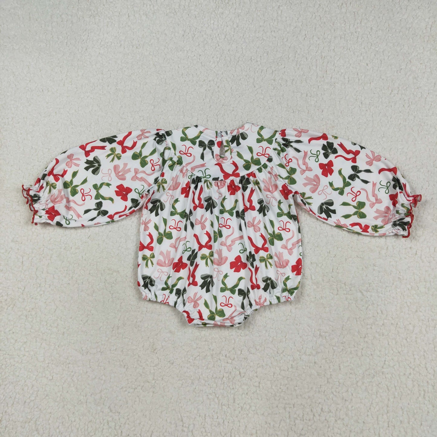 Baby Girl Long Sleeves Embroidery Merry Christmas Bows Bubble Smocked Romper RTS