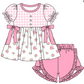 Baby Girl Short Sleeves Flower Plaid Pink Sibling Romper Dress Clothes Set ( Moq 5 Each Design )