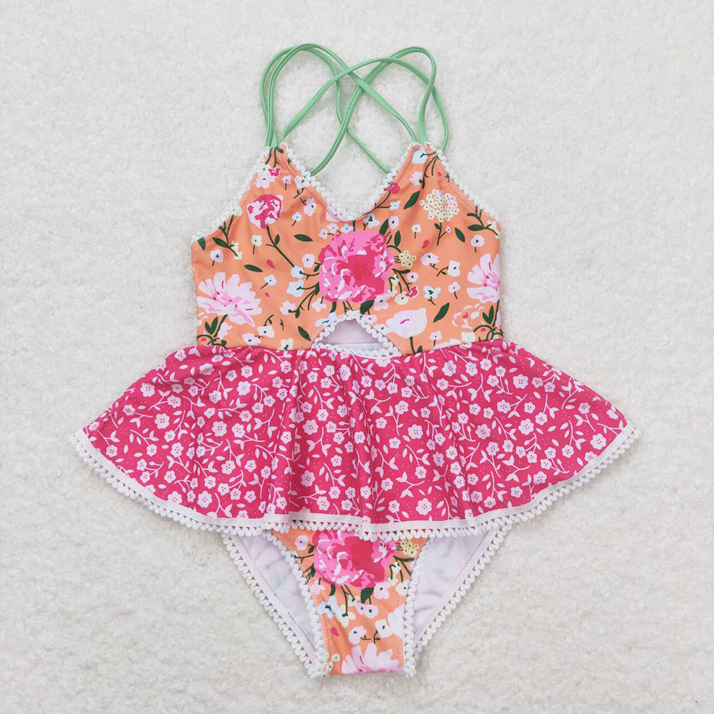 Baby Girl Summer Floral One Piece Sibling Sister Swimsuits