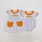 Sibling Girls Kids Short Sleeves Embroidery Candy Corn Bows Purple Stripes Halloween Romper Dress RTS